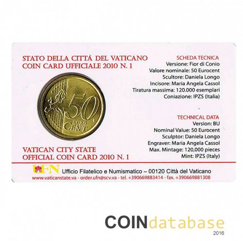 Set Reverse Image minted in VATICAN in 2010 (50ct Coincard)  - The Coin Database