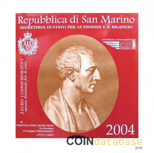 Set Obverse Image minted in SAN MARINO in 2004 (2€ Commemorative set - BU)  - The Coin Database