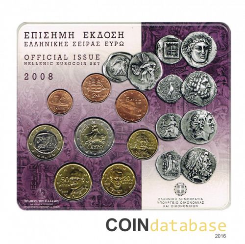 Set Obverse Image minted in GREECE in 2008 (Annual Mint Sets BU)  - The Coin Database