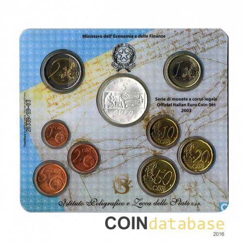 Set Reverse Image minted in ITALY in 2003 (Annual Mint Sets BU + 5€ coin)  - The Coin Database
