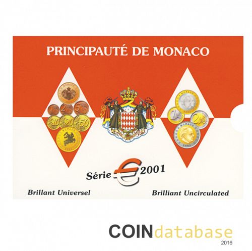 Set Obverse Image minted in MONACO in 2001 (Annual Mint Sets BU)  - The Coin Database