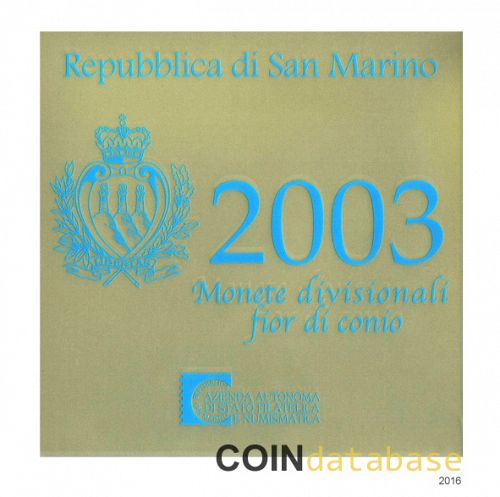 Set Obverse Image minted in SAN MARINO in 2003 (Annual Mint Sets BU + 5€ silver coin)  - The Coin Database