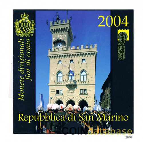 Set Obverse Image minted in SAN MARINO in 2004 (Annual Mint Sets BU + 5€ silver coin)  - The Coin Database