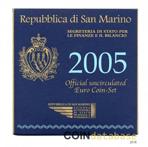 Set Obverse Image minted in SAN MARINO in 2005 (Annual Mint Sets BU + 5€ silver coin)  - The Coin Database