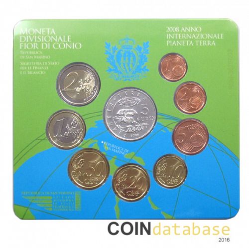 Set Obverse Image minted in SAN MARINO in 2008 (Annual Mint Sets BU + 5€ silver coin)  - The Coin Database