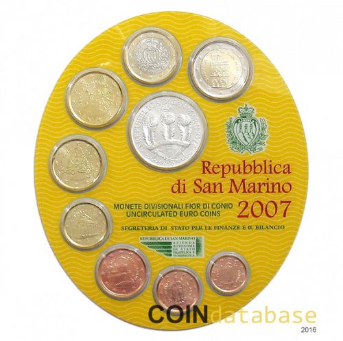 Set Reverse Image minted in SAN MARINO in 2007 (Annual Mint Sets BU + 5€ silver coin)  - The Coin Database