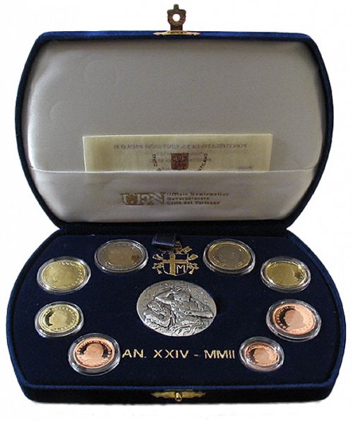 Set Obverse Image minted in VATICAN in 2002 (Annual Mint Sets PROOF + silver medal)  - The Coin Database