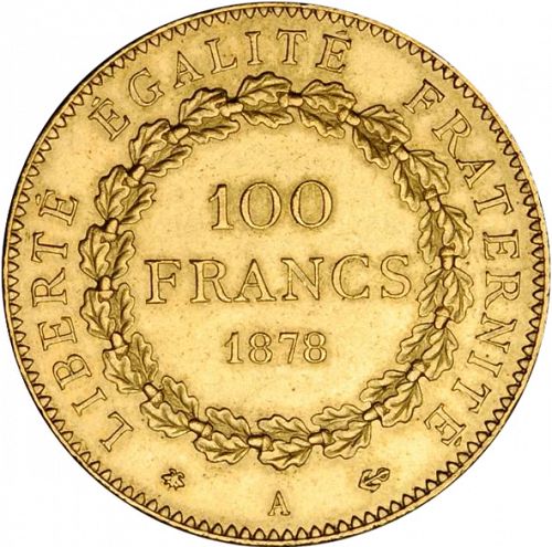 100 Francs Reverse Image minted in FRANCE in 1878A (1871-1940 - Third Republic)  - The Coin Database