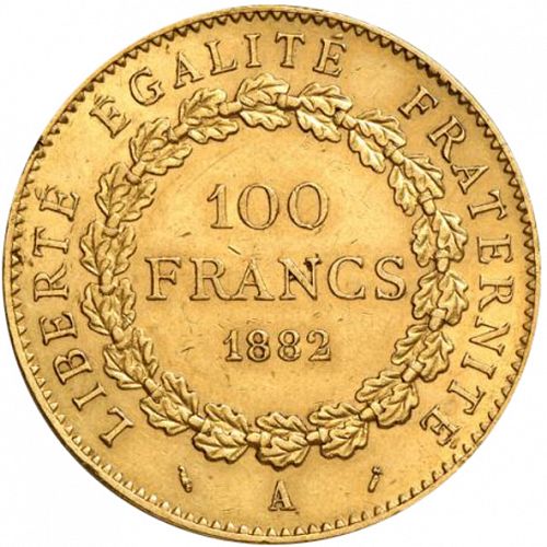 100 Francs Reverse Image minted in FRANCE in 1882A (1871-1940 - Third Republic)  - The Coin Database