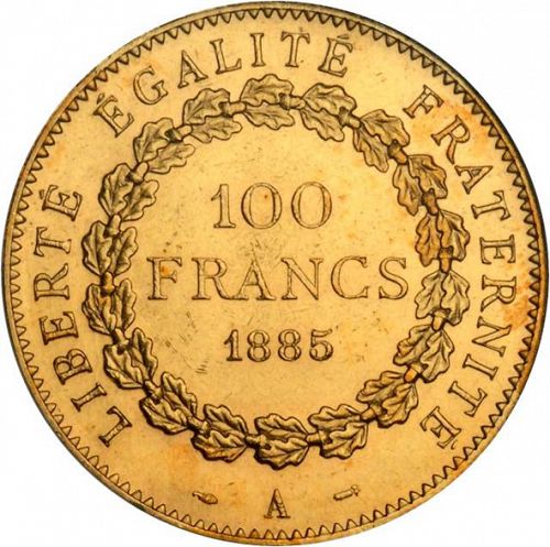 100 Francs Reverse Image minted in FRANCE in 1885A (1871-1940 - Third Republic)  - The Coin Database