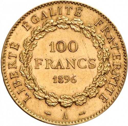 100 Francs Reverse Image minted in FRANCE in 1896A (1871-1940 - Third Republic)  - The Coin Database