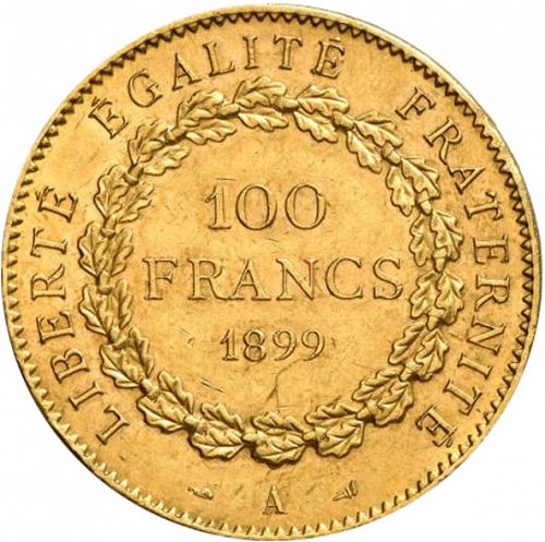 100 Francs Reverse Image minted in FRANCE in 1899A (1871-1940 - Third Republic)  - The Coin Database