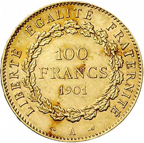 100 Francs Reverse Image minted in FRANCE in 1901A (1871-1940 - Third Republic)  - The Coin Database