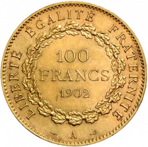 100 Francs Reverse Image minted in FRANCE in 1902A (1871-1940 - Third Republic)  - The Coin Database