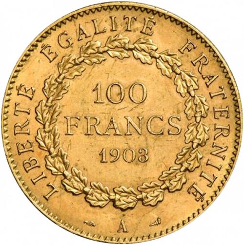 100 Francs Reverse Image minted in FRANCE in 1903A (1871-1940 - Third Republic)  - The Coin Database