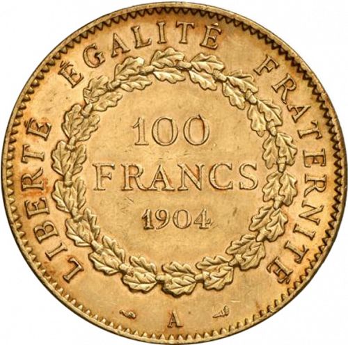 100 Francs Reverse Image minted in FRANCE in 1904A (1871-1940 - Third Republic)  - The Coin Database