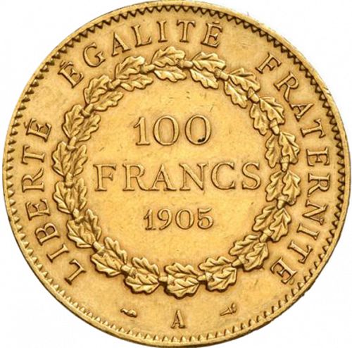 100 Francs Reverse Image minted in FRANCE in 1905A (1871-1940 - Third Republic)  - The Coin Database