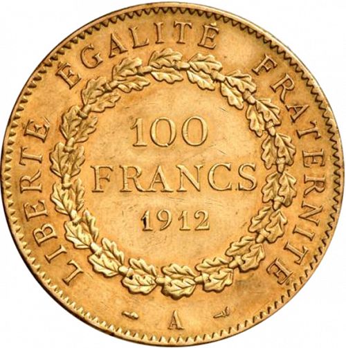 100 Francs Reverse Image minted in FRANCE in 1912A (1871-1940 - Third Republic)  - The Coin Database