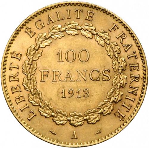 100 Francs Reverse Image minted in FRANCE in 1913A (1871-1940 - Third Republic)  - The Coin Database