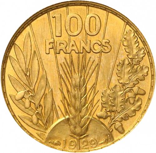 100 Francs Reverse Image minted in FRANCE in 1929 (1871-1940 - Third Republic)  - The Coin Database