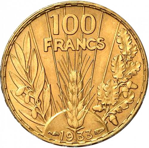 100 Francs Reverse Image minted in FRANCE in 1933 (1871-1940 - Third Republic)  - The Coin Database