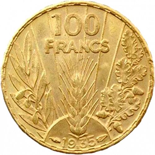 100 Francs Reverse Image minted in FRANCE in 1935 (1871-1940 - Third Republic)  - The Coin Database