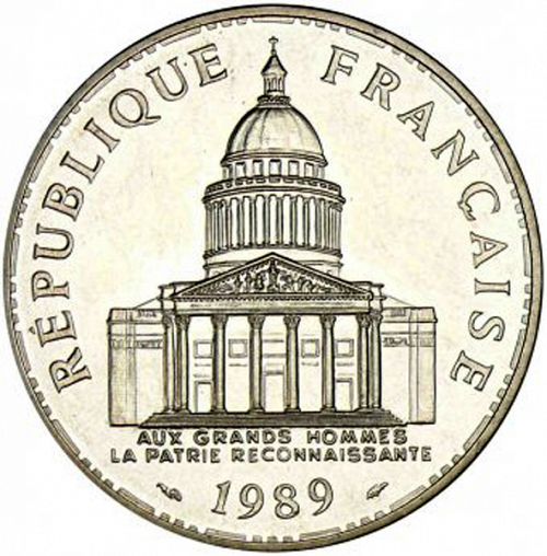 100 Francs Obverse Image minted in FRANCE in 1989 (1959-2001 - Fifth Republic)  - The Coin Database