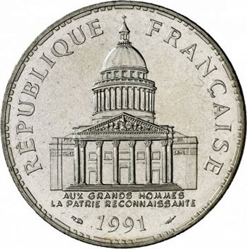100 Francs Obverse Image minted in FRANCE in 1991 (1959-2001 - Fifth Republic)  - The Coin Database