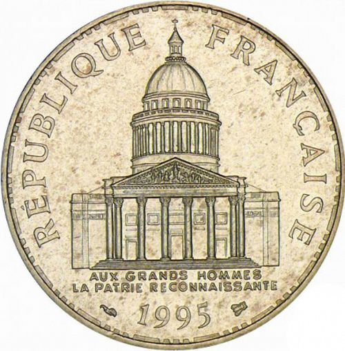 100 Francs Obverse Image minted in FRANCE in 1995 (1959-2001 - Fifth Republic)  - The Coin Database
