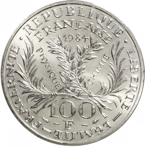 100 Francs Reverse Image minted in FRANCE in 1984 (1959-2001 - Fifth Republic)  - The Coin Database