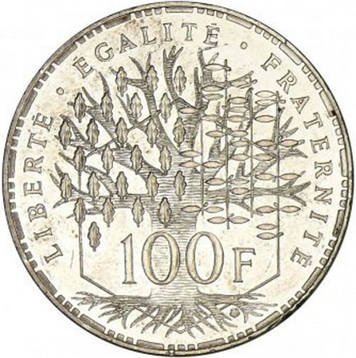 100 Francs Reverse Image minted in FRANCE in 1987 (1959-2001 - Fifth Republic)  - The Coin Database