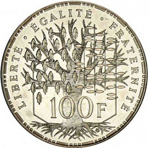 100 Francs Reverse Image minted in FRANCE in 1989 (1959-2001 - Fifth Republic)  - The Coin Database