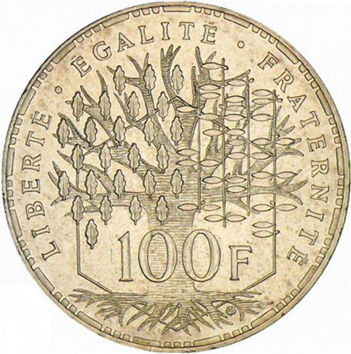 100 Francs Reverse Image minted in FRANCE in 1995 (1959-2001 - Fifth Republic)  - The Coin Database
