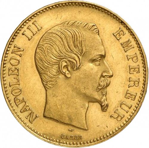 100 Francs Obverse Image minted in FRANCE in 1855A (1852-1870 - Napoléon III)  - The Coin Database