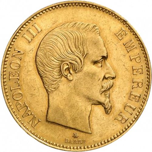 100 Francs Obverse Image minted in FRANCE in 1855BB (1852-1870 - Napoléon III)  - The Coin Database