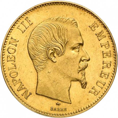 100 Francs Obverse Image minted in FRANCE in 1856A (1852-1870 - Napoléon III)  - The Coin Database