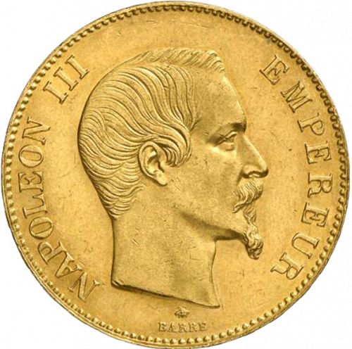 100 Francs Obverse Image minted in FRANCE in 1858BB (1852-1870 - Napoléon III)  - The Coin Database