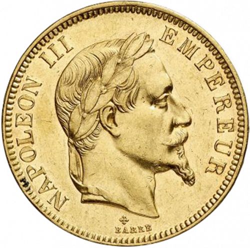 100 Francs Obverse Image minted in FRANCE in 1863BB (1852-1870 - Napoléon III)  - The Coin Database