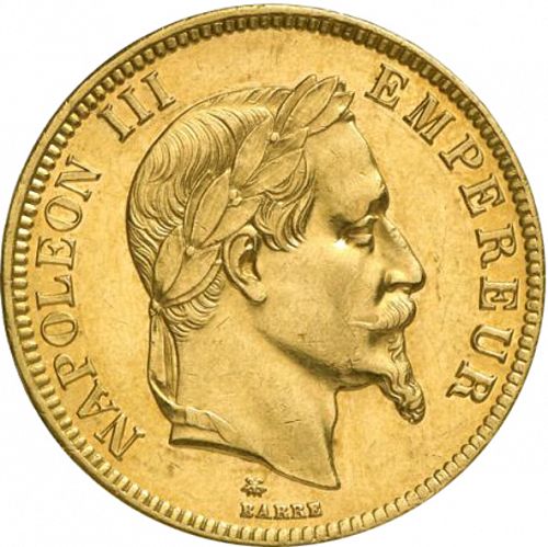 100 Francs Obverse Image minted in FRANCE in 1865A (1852-1870 - Napoléon III)  - The Coin Database