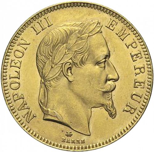 100 Francs Obverse Image minted in FRANCE in 1866A (1852-1870 - Napoléon III)  - The Coin Database