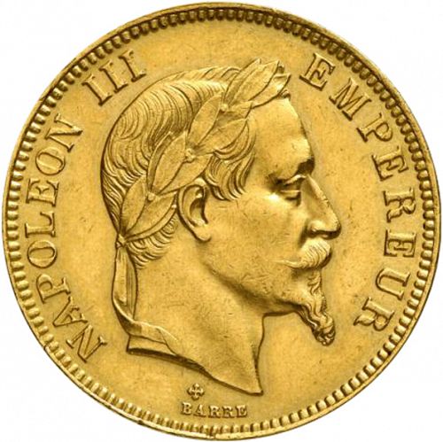 100 Francs Obverse Image minted in FRANCE in 1866BB (1852-1870 - Napoléon III)  - The Coin Database