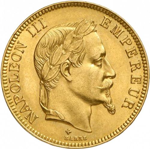 100 Francs Obverse Image minted in FRANCE in 1867BB (1852-1870 - Napoléon III)  - The Coin Database