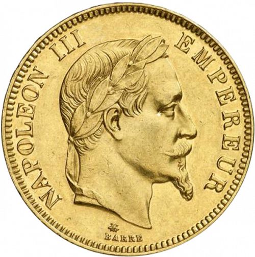 100 Francs Obverse Image minted in FRANCE in 1869A (1852-1870 - Napoléon III)  - The Coin Database
