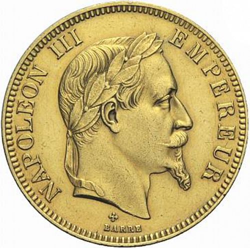 100 Francs Obverse Image minted in FRANCE in 1869BB (1852-1870 - Napoléon III)  - The Coin Database