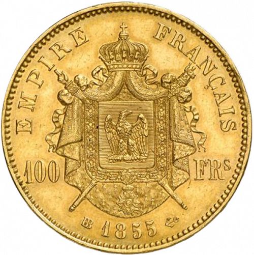 100 Francs Reverse Image minted in FRANCE in 1855BB (1852-1870 - Napoléon III)  - The Coin Database