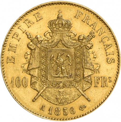 100 Francs Reverse Image minted in FRANCE in 1856A (1852-1870 - Napoléon III)  - The Coin Database