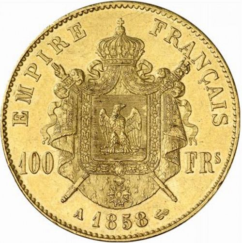 100 Francs Reverse Image minted in FRANCE in 1858A (1852-1870 - Napoléon III)  - The Coin Database