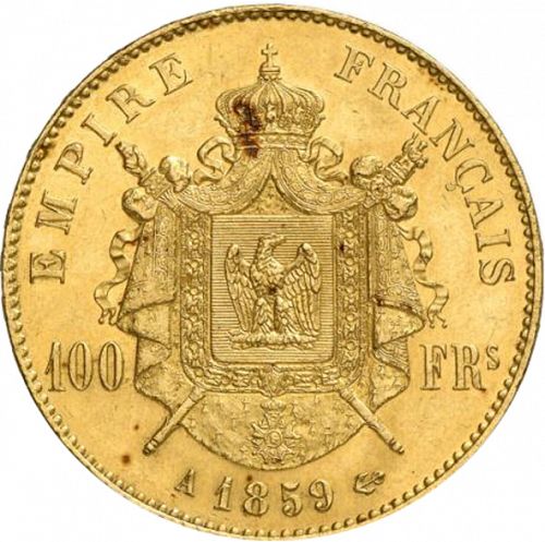 100 Francs Reverse Image minted in FRANCE in 1859A (1852-1870 - Napoléon III)  - The Coin Database