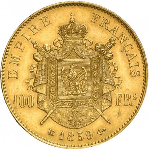 100 Francs Reverse Image minted in FRANCE in 1859BB (1852-1870 - Napoléon III)  - The Coin Database