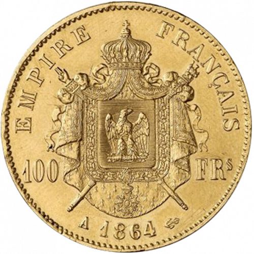 100 Francs Reverse Image minted in FRANCE in 1864A (1852-1870 - Napoléon III)  - The Coin Database